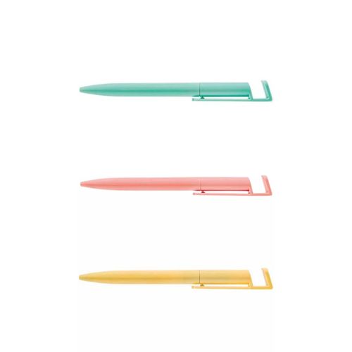 ボディに抗菌剤を配合した衛生的なボールペン。直接手に触れるペンを常に清潔に保つことができるだけでなく、クリップ上部はスマホスタンドとして使用できる機能性も兼ね備えています。イベントやセミナーなどノベルティを大量配布する際にもオススメの定番人気のアイテムです。