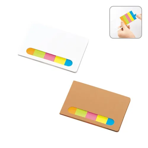 おくばり案件にぴったりな低単価ふせん。表紙は窓付きで、はっきりとした蛍光色のふせん紙が見えるデザインです。また表紙の厚みがしっかりしているため、名入れをせずに配布する案件や備品としてもおすすめです。表面に単色・フルカラーで名入れが可能で、低単価で目を引くノベルティを製作いただけます。