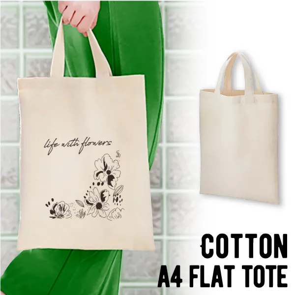 ソフトな生地感で持ち歩きにも便利な厚手コットンフラットトートです。A4サイズが入るマチ付きのタイプは中に物を入れやすく、資料やカタログを入れたり、ちょっとしたおでかけにも使えます。厚手で中身が透けにくく、様々な用途に使いやすいのがうれしいポイント。たくさんのノベルティを配布して販促品として使用したい企業様、コストを抑えてかさばらないノベルティを探している担当者様に人気です。